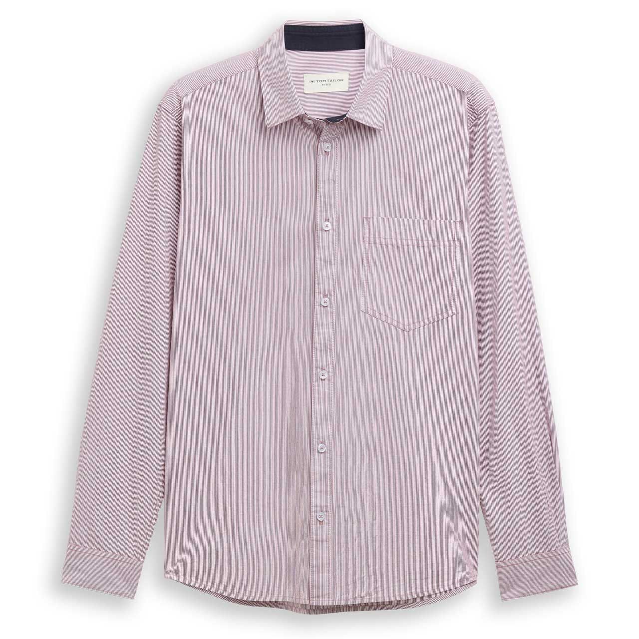 Tom Tailor Herren Langarm Hemd red stripe