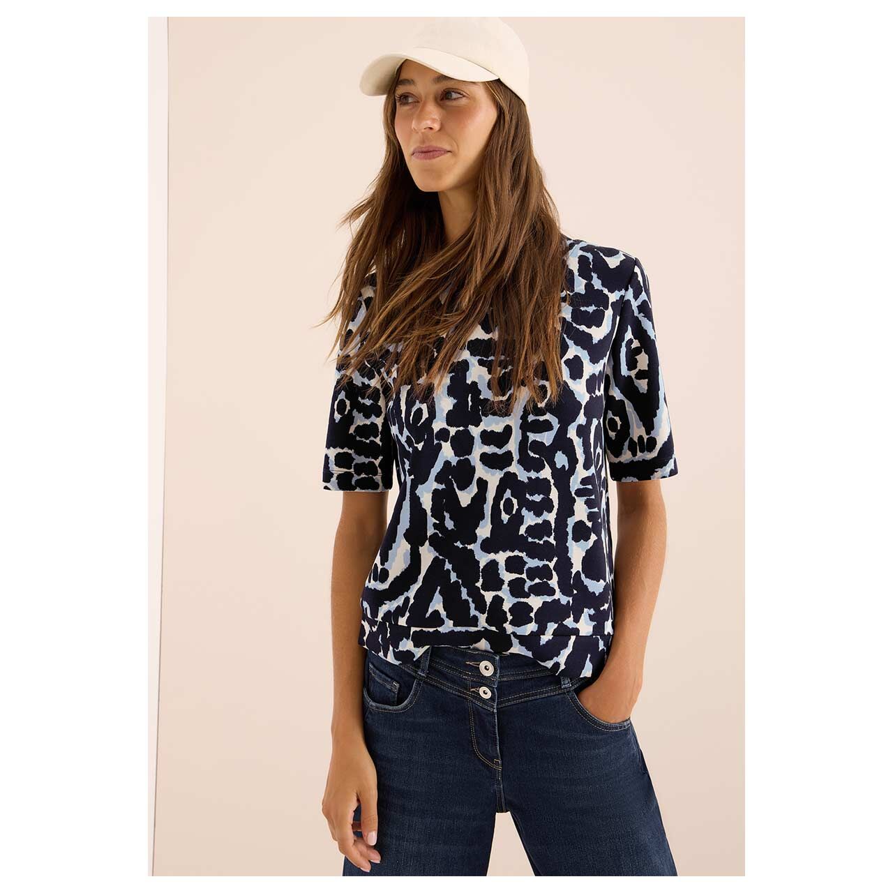 Damen T-Shirt Soft Touch von Cecil in Dunkelblau mit Print, Vorderansicht