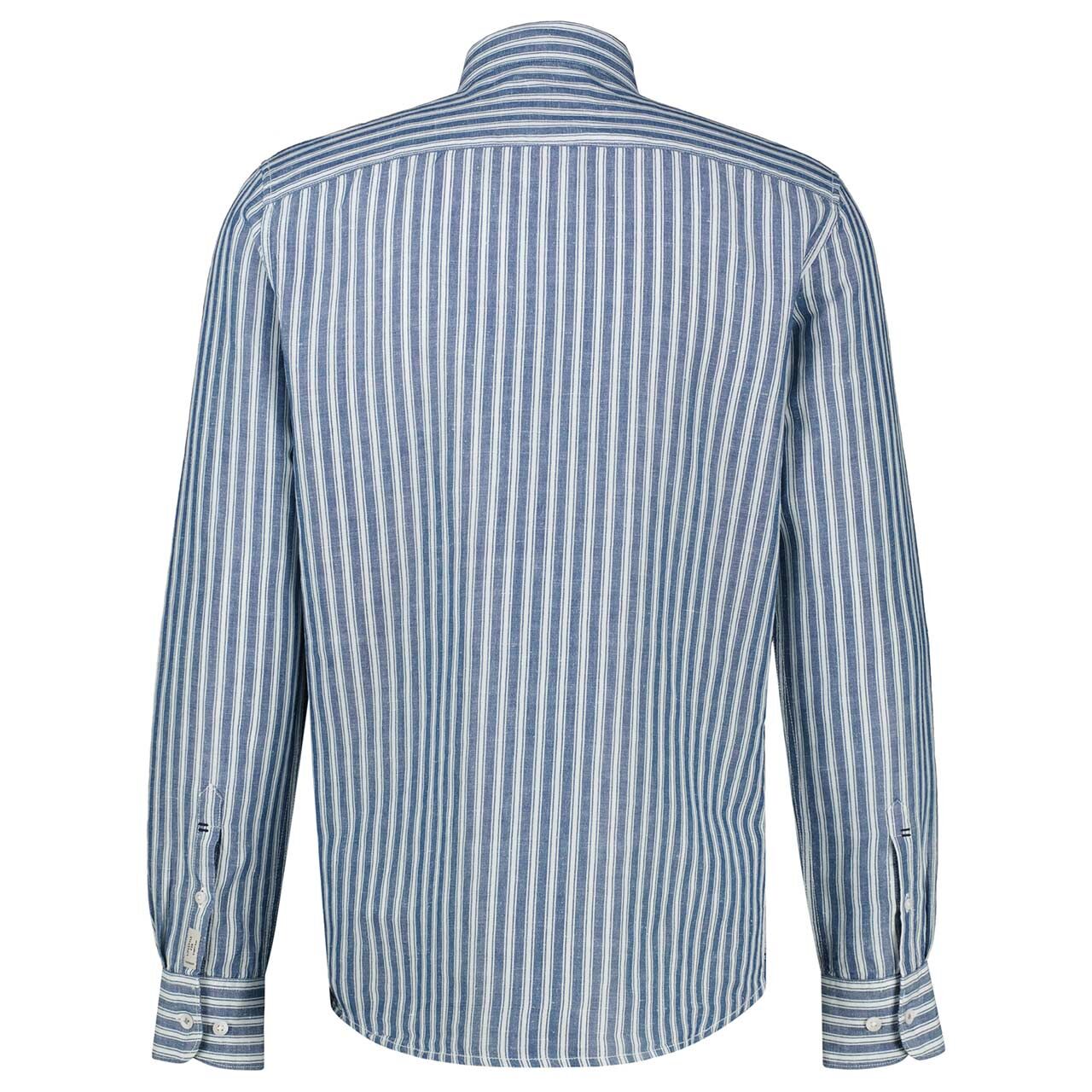 Herren Leinen Langarm Hemd von Lerros in Dunkelblau gestreift, Rückansicht