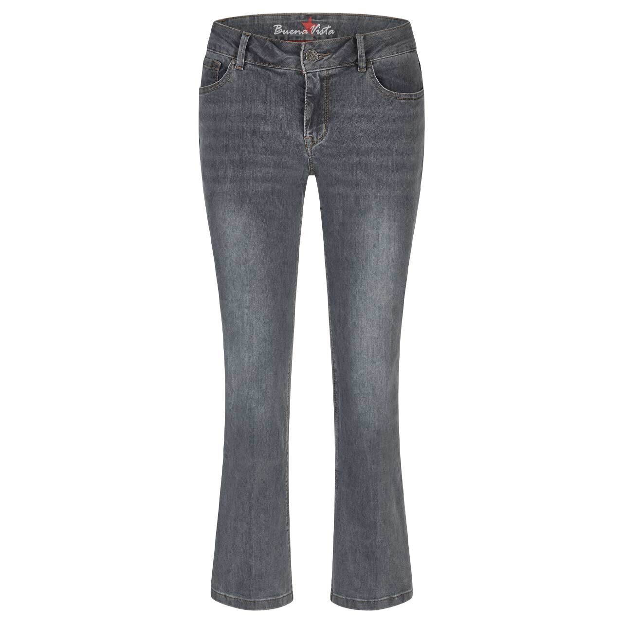 Damen 7/8 Jeans Italy K Kick Flare Stretch Denim in Grau angewaschen, Vorderansicht