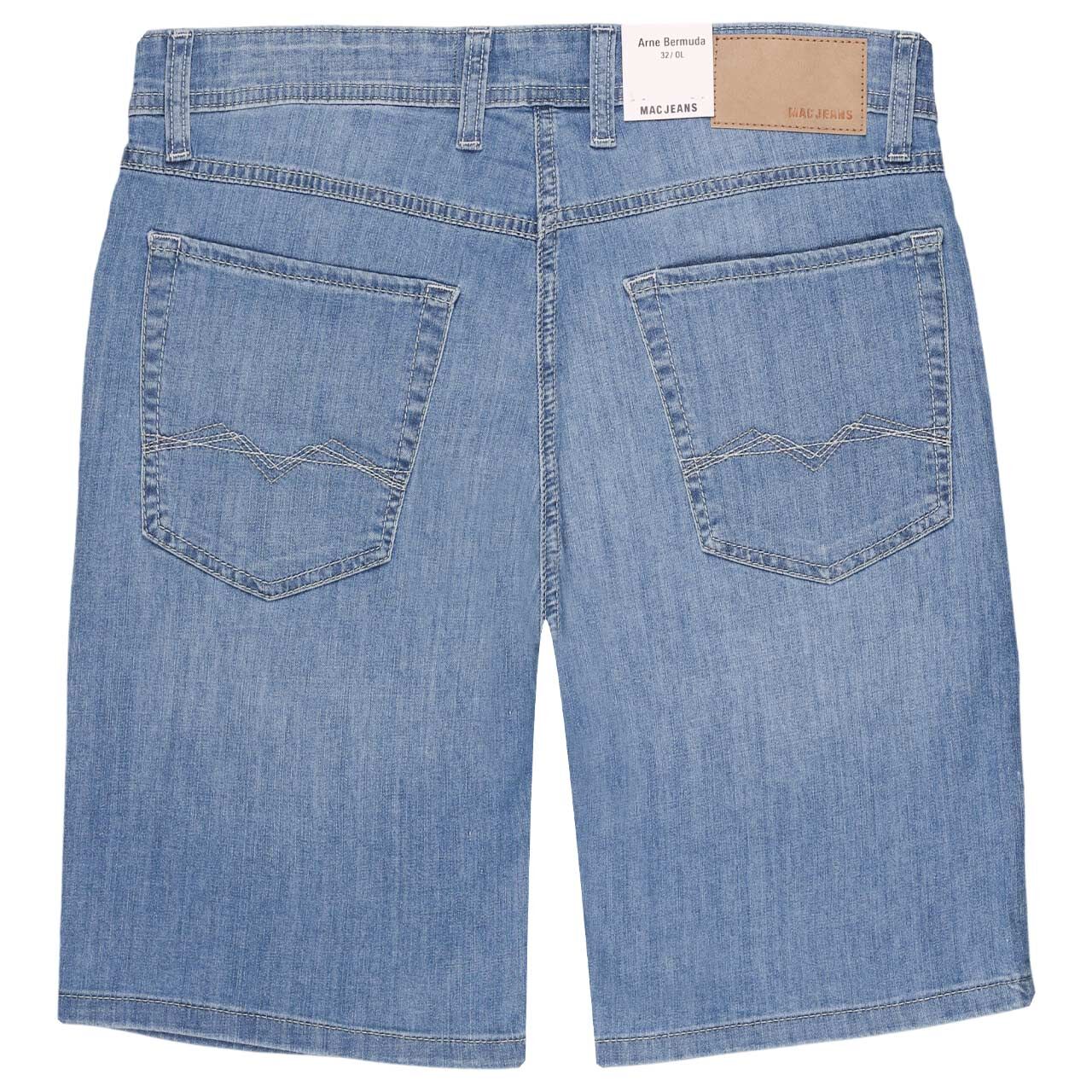 Stretch Herrenjeans Arne Bermuda von MAC in Hellblau angewaschen, Rückansicht