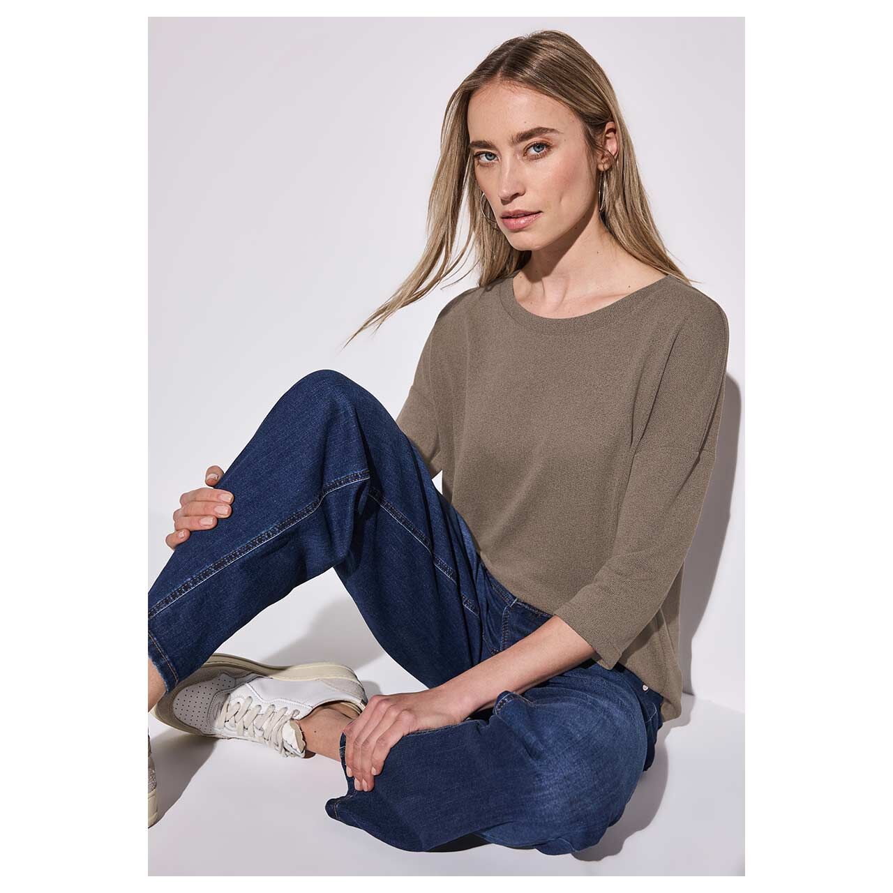 Street One Damen 3/4 Arm Shirt Knit Look stone brown