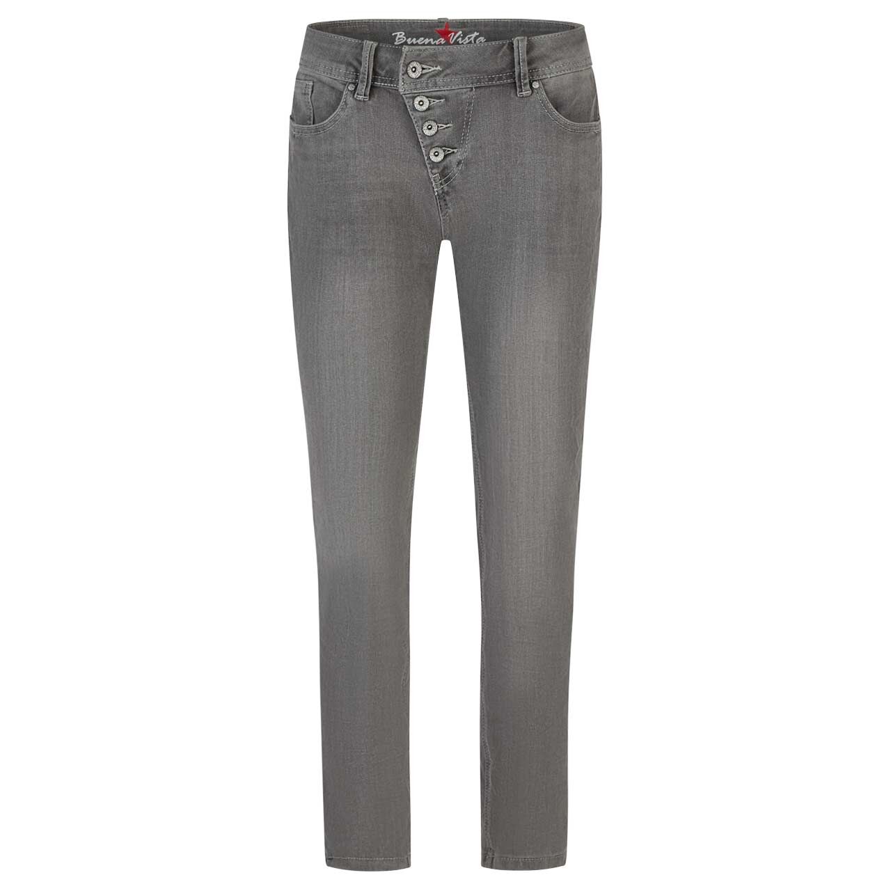 Damen Ankle Jeans Malibu Cropped Stretch Denim in Grau angewaschen, Vorderansicht