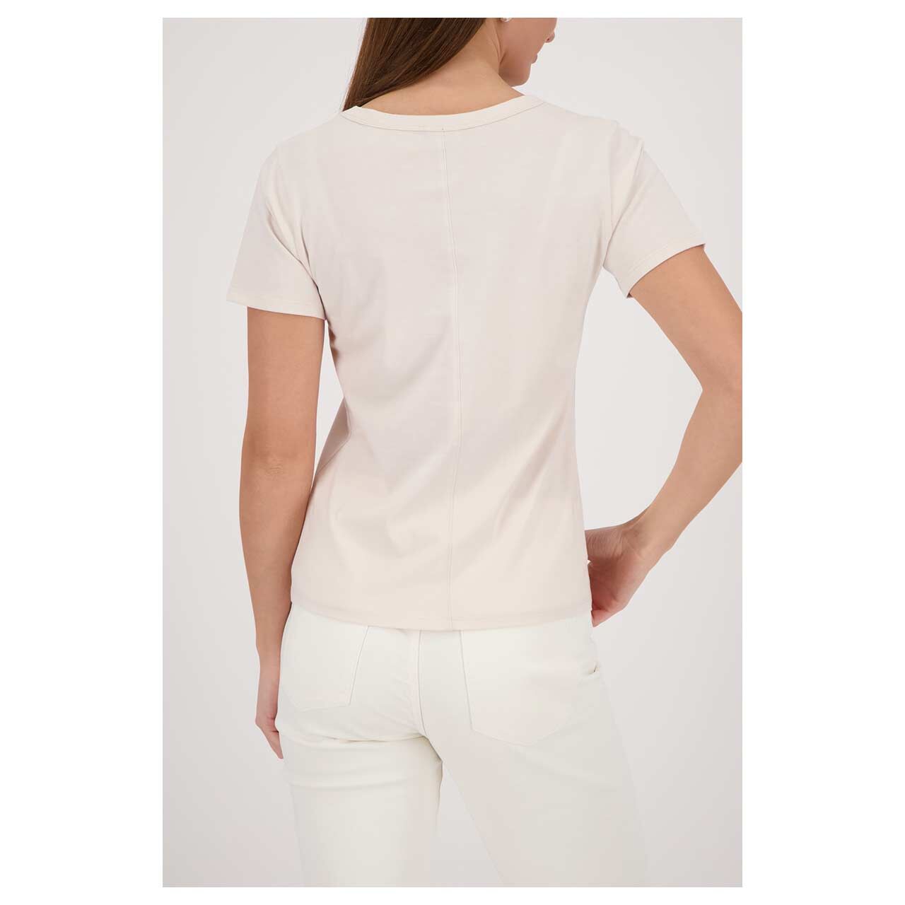 Damen T-Shirt von Monari in Beige mit Print, Rückansicht am Model
