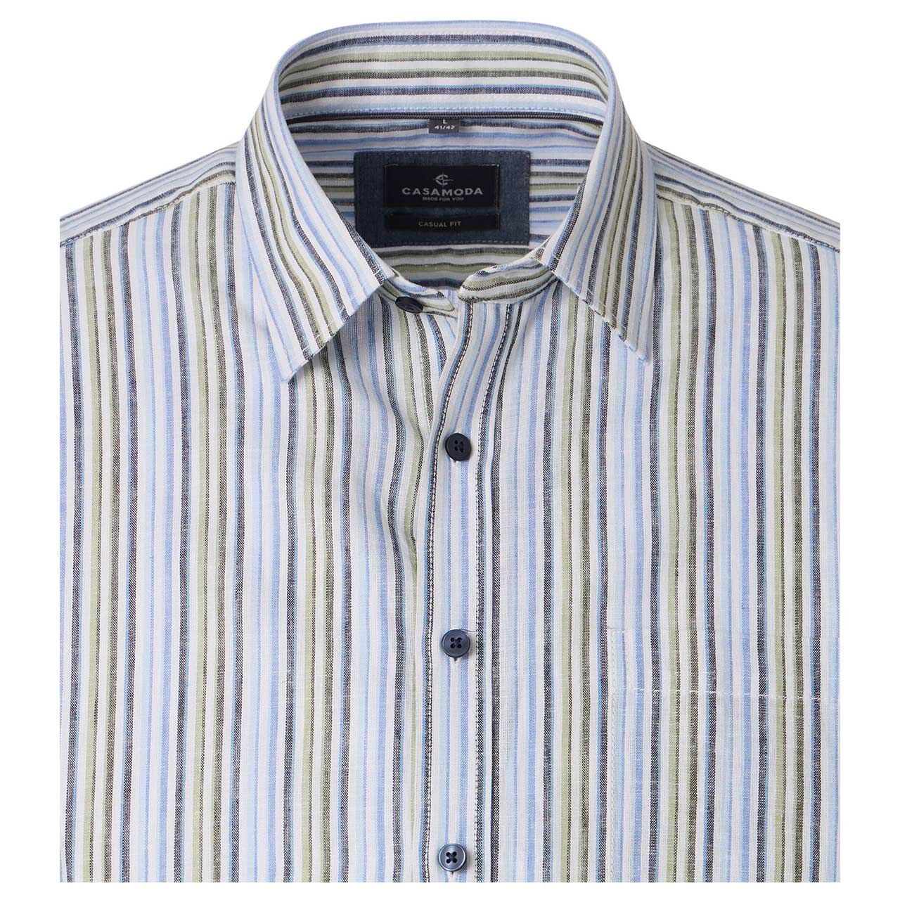 Herren Leinen 1/2 Arm Hemd von Casa Moda in Hellblau gestreift, Detailansicht vorne