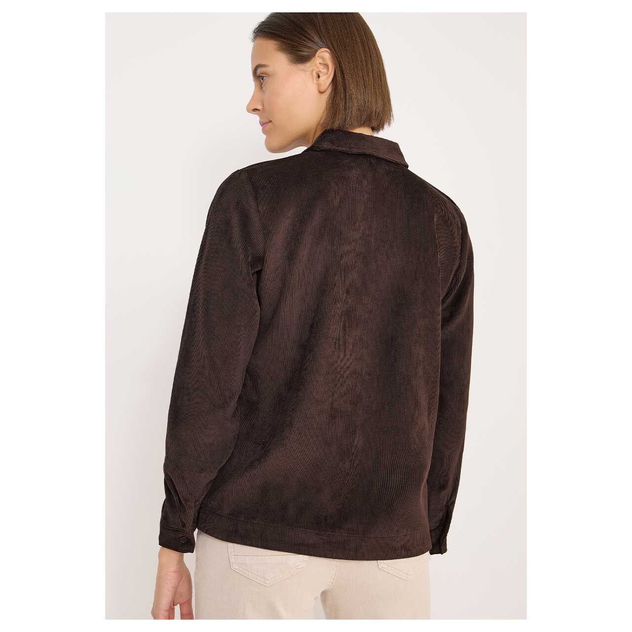 Damen Langarm Cord Bluse Corduroy Splitneck von Cecil in Dunkelbraun, Rückansicht am Model