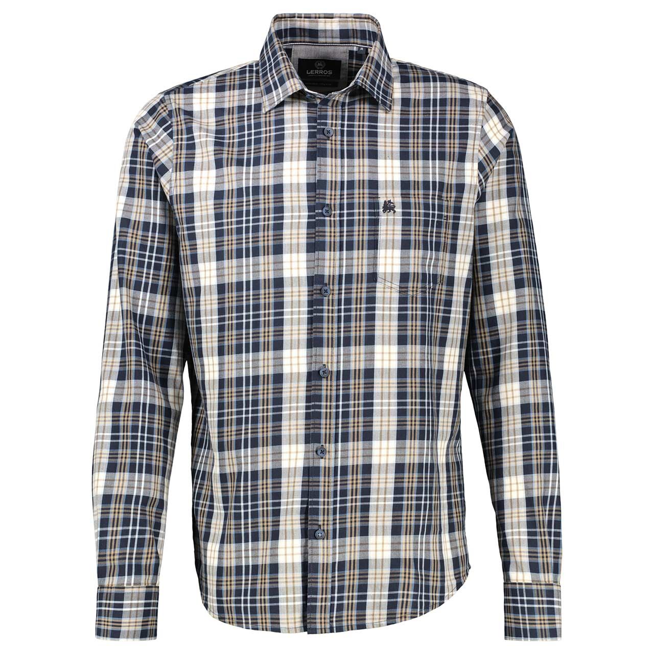 Lerros Herren Langarm Hemd navy brown check