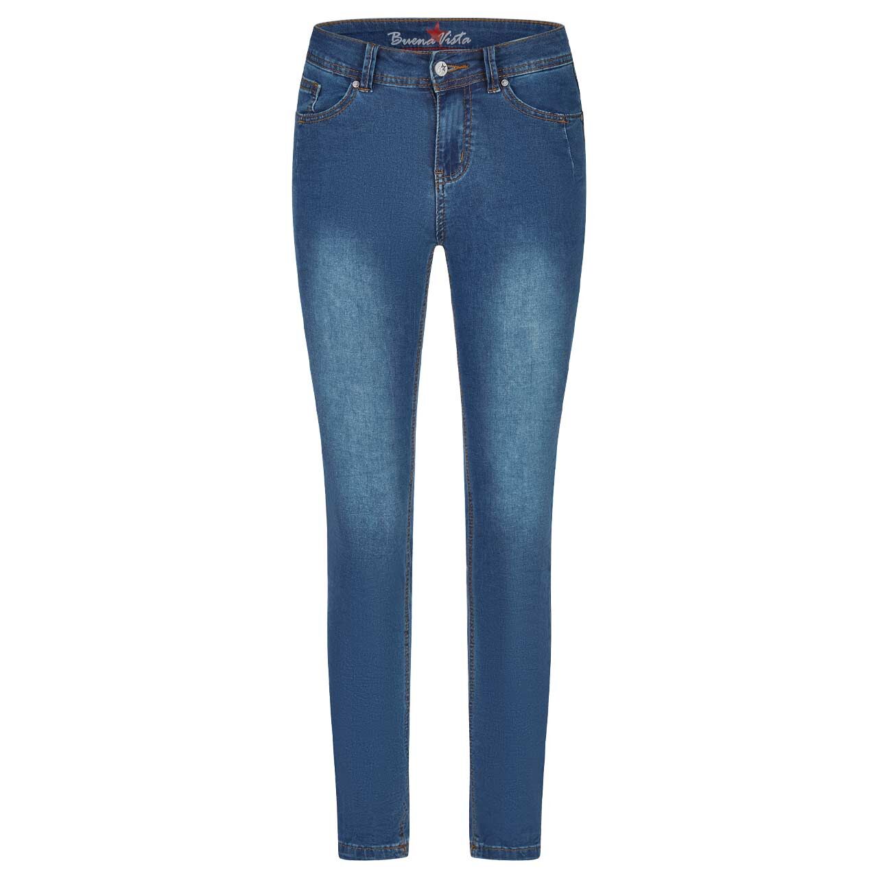 Damen Ankle Jeans Malibu-Zip High Cropped Cozy Denim von Buena Vista in Dunkelblau angewaschen, Vorderansicht