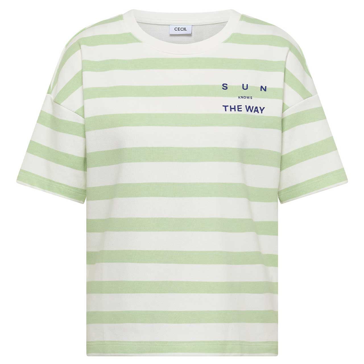 Cecil Damen T-Shirt Striped Chest Print raw matcha lime