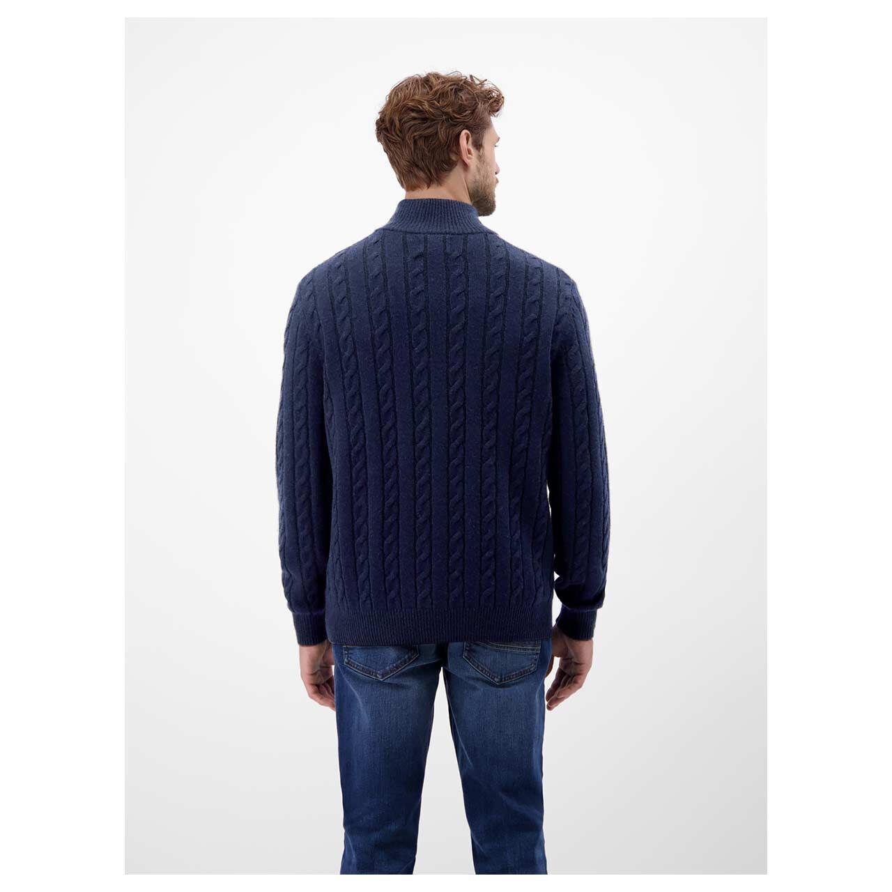 Herren Pullover Troyer von Lerros in Dunkelblau, Rückansicht am Model