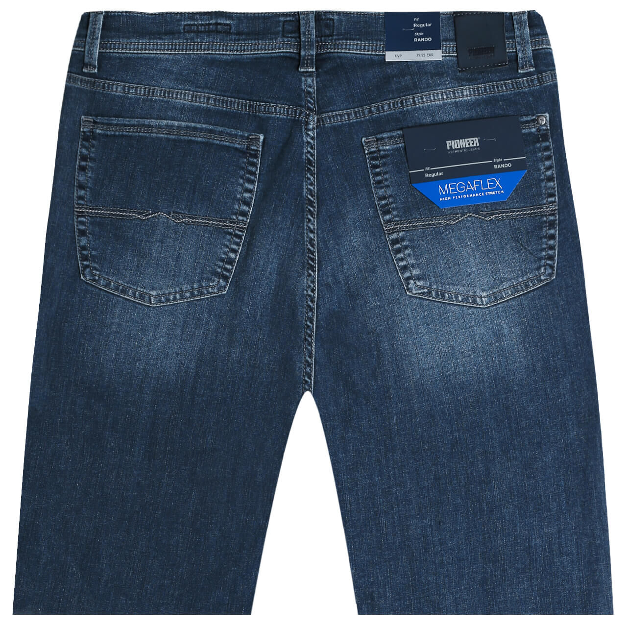 pioneer-jeans-rando-middleblue-06-hinten Stretch Herrenjeans Rando Megaflex in Blau verwaschen von Pioneer, Rückansicht