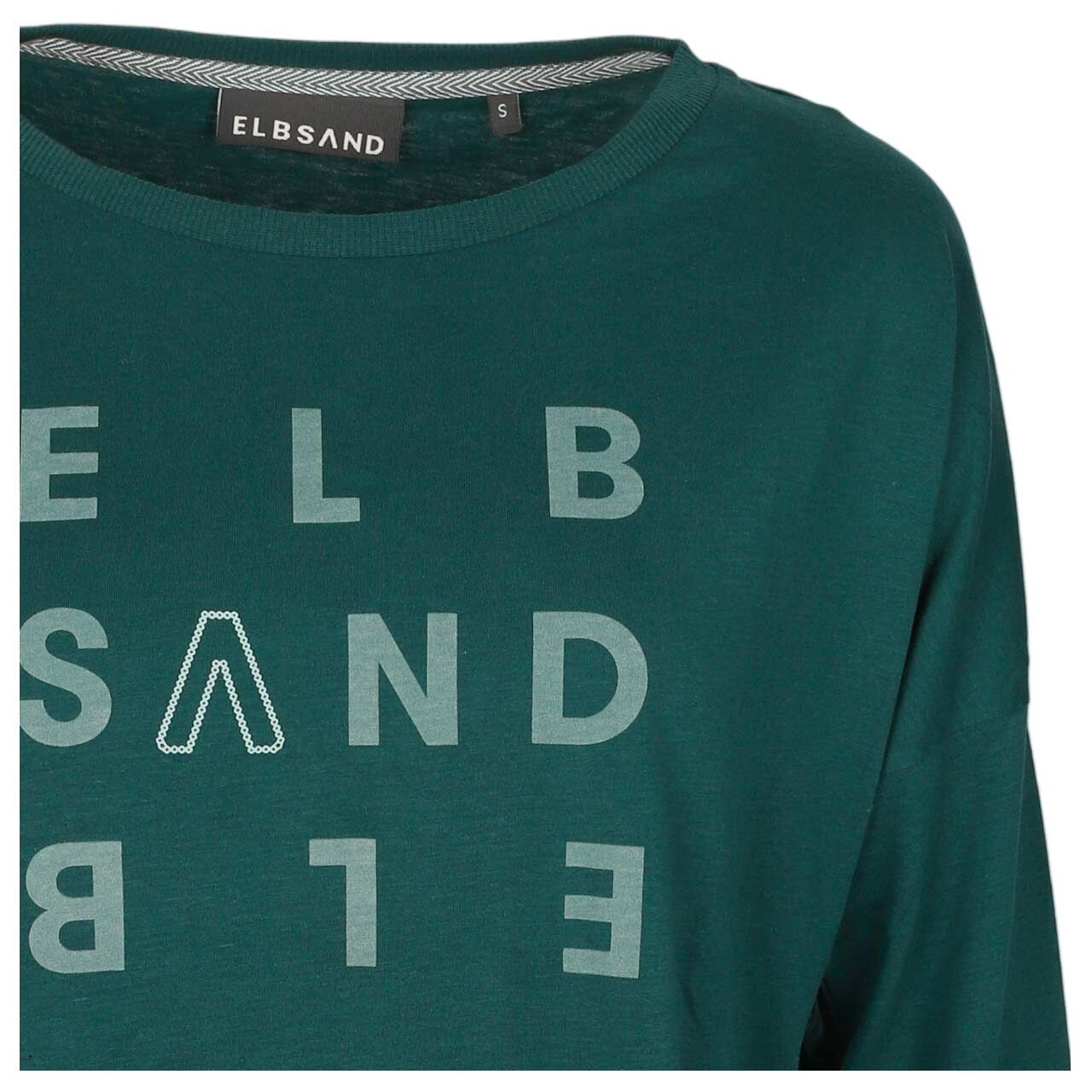 Damen Langarm Shirt Ingiara in Petrol mit Print, detaillierte Vorderansicht