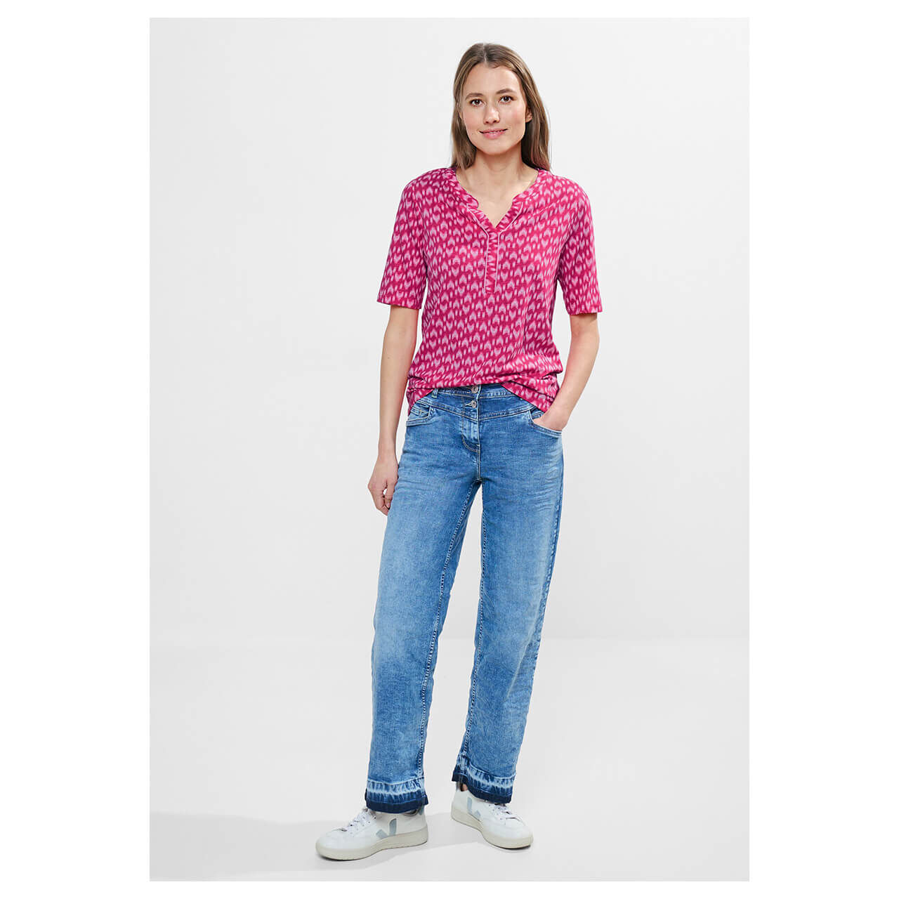 Cecil Damen T-Shirt Minimal Tunic Splitneck pink sorbet printed