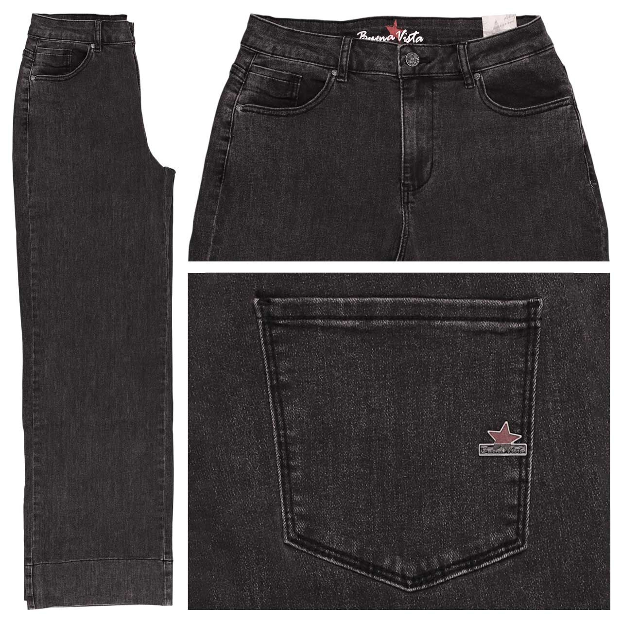 Buena Vista Wide Leg Stretch Denim Jeans black denim
