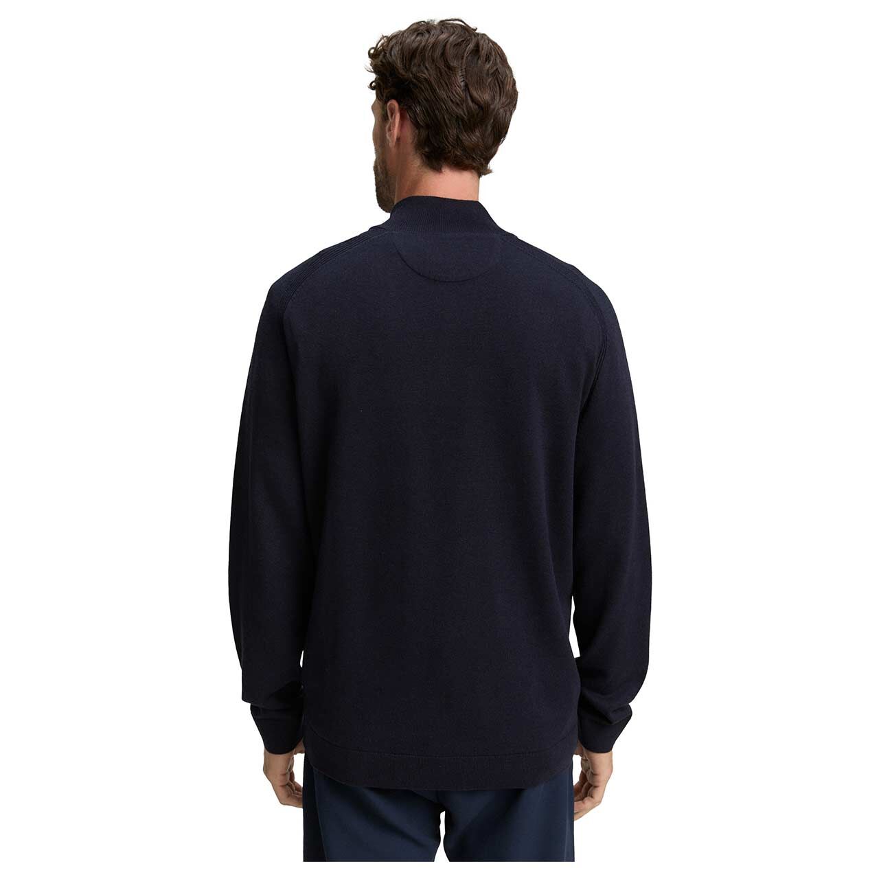 Herren Pullover Troyer von Tom Tailor in Dunkelblau meliert, Rückansicht am Model