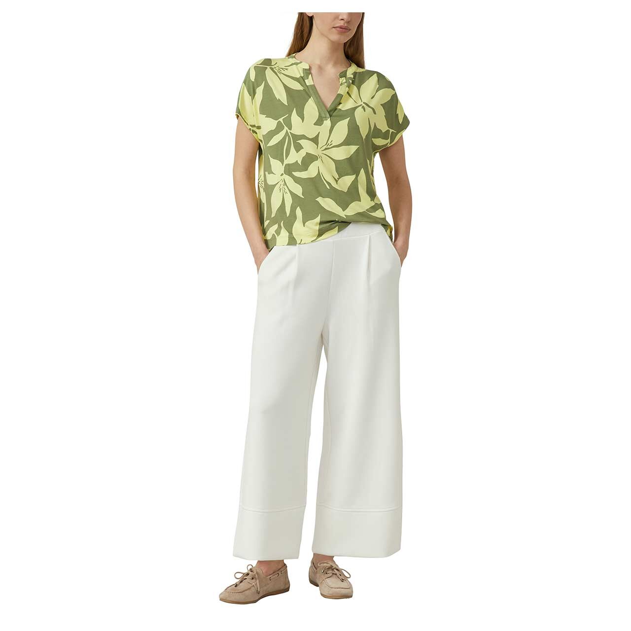 s. Oliver Damen T-Shirt in Grün mit Print, Ganzkörperansicht am Model