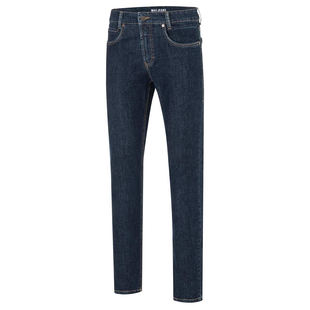 Stretch Herrenjeans Arne Pipe von MAC in Dunkelblau angewaschen, Seitenansicht
