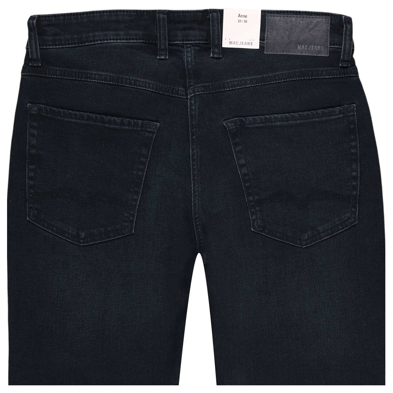 Stretch Herrenjeans Arne von MAC in Dunkelblau angewaschen, detaillierte Rückansicht