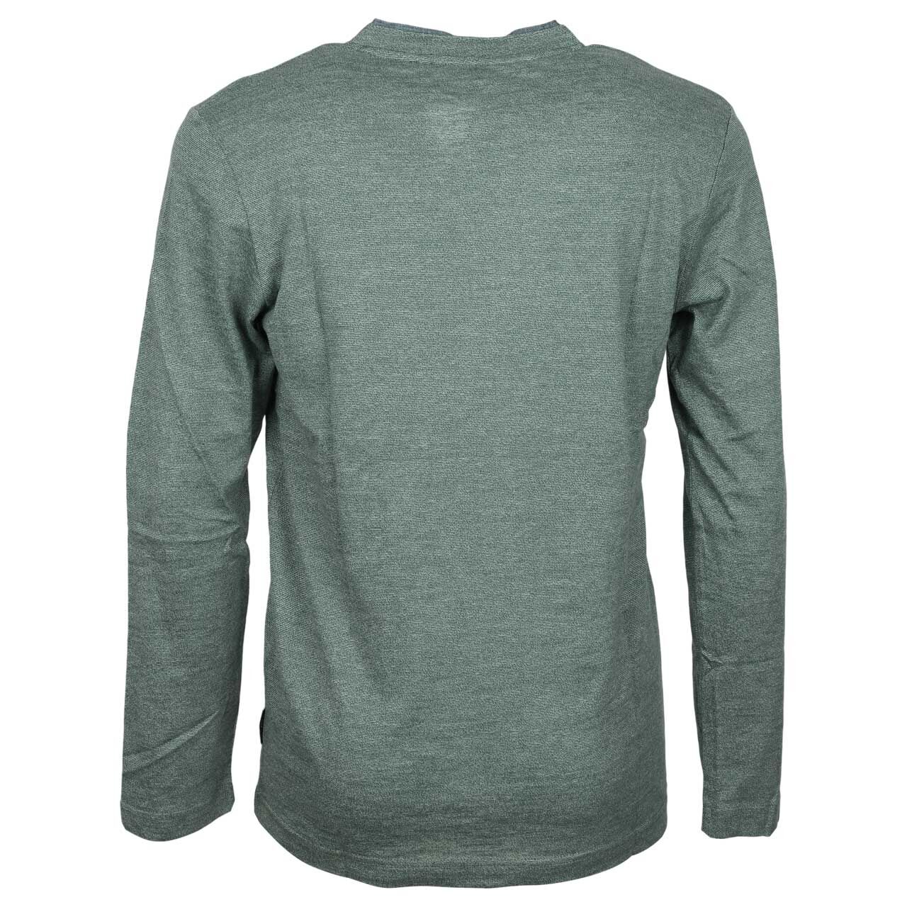 Herren Serafino Langarm Shirt von Tom Tailor in Grün meliert, Rückansicht