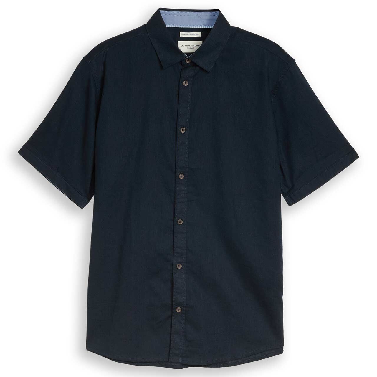 Tom Tailor Herren Leinen 1/2 Arm Hemd Cotton Linen dark sky captain blue