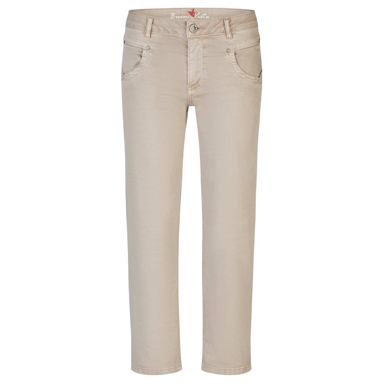 Damen Baumwollhose Anna C 7/8 Straight Stretch Twill von Buena Vista in Beige, Vorderansicht