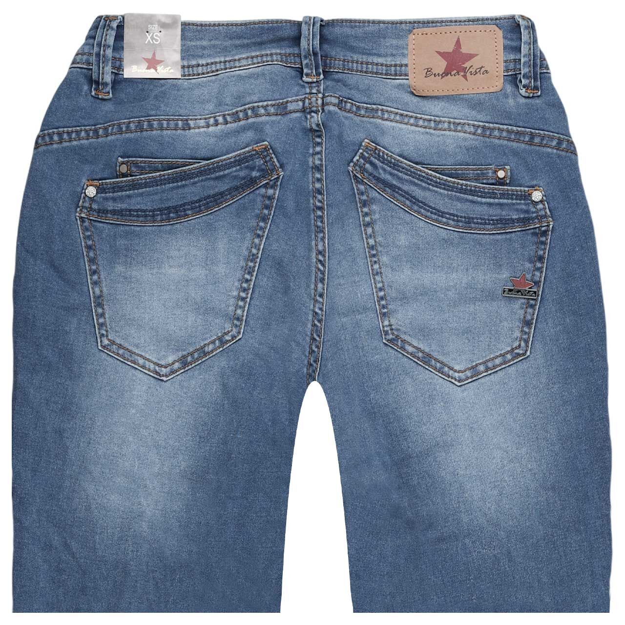 Stretch Damenjeans Malibu 7/8 Cozy Denim von Buena Vista in Blau verwaschen, detaillierte Rückansicht