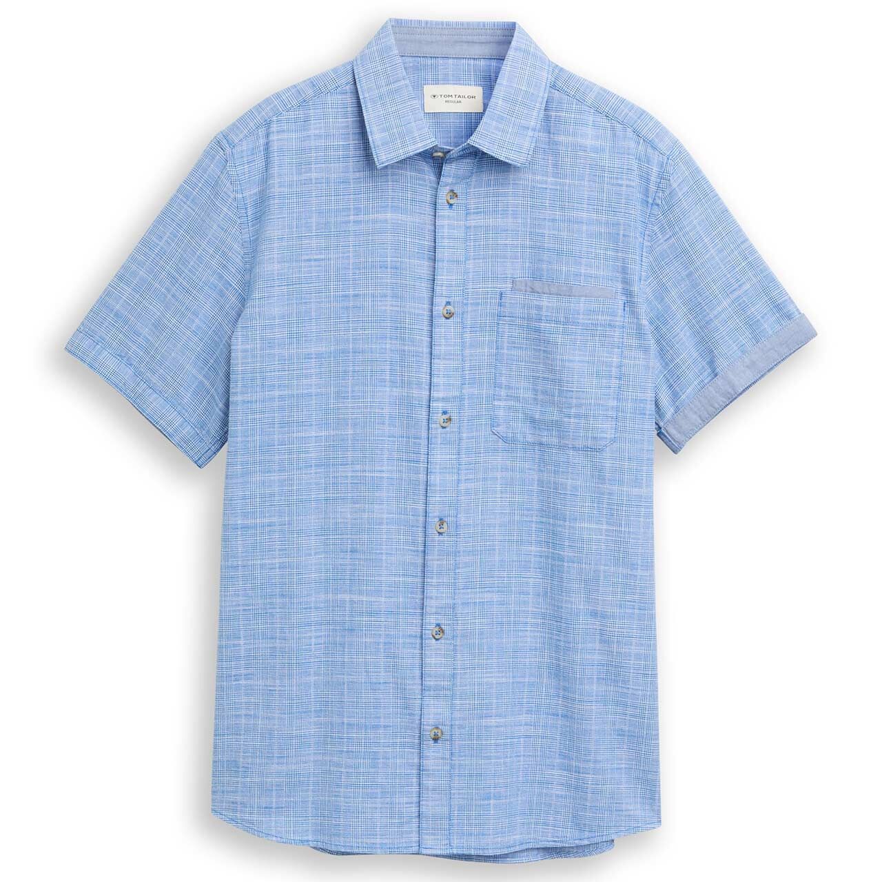 Tom Tailor Herren 1/2 Arm Hemd surf blue slubyarn check