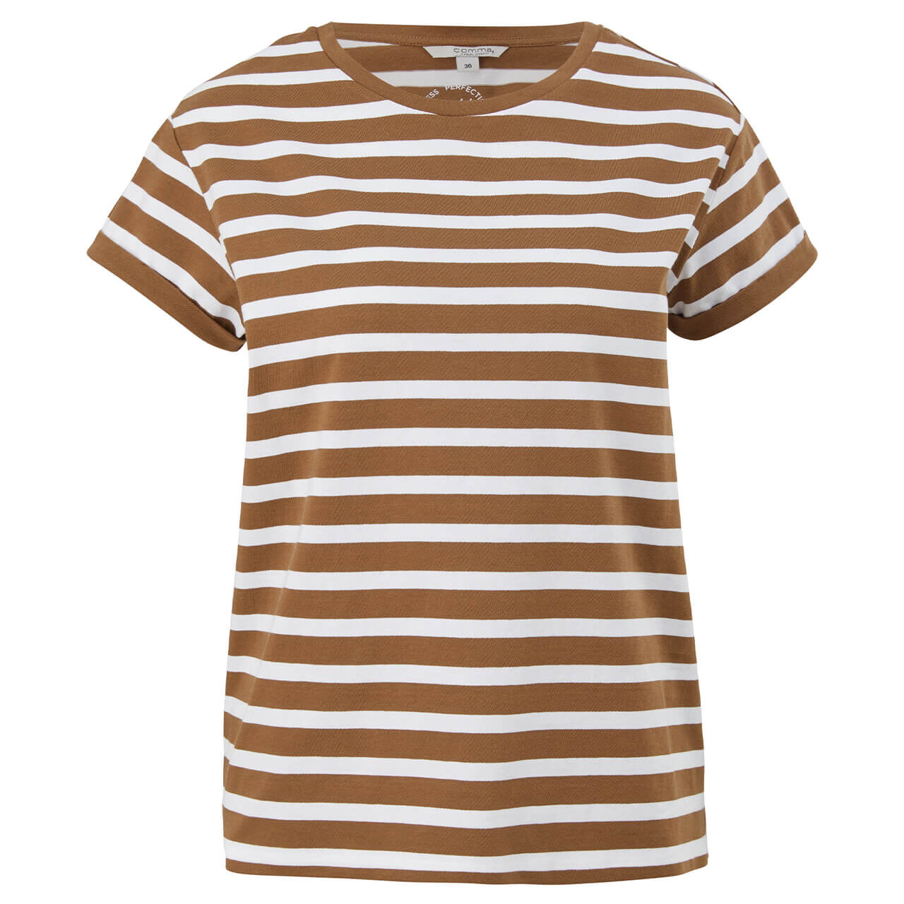 Comma T-Shirt für Damen in Braun gestreift, FarbNr.: 84G5