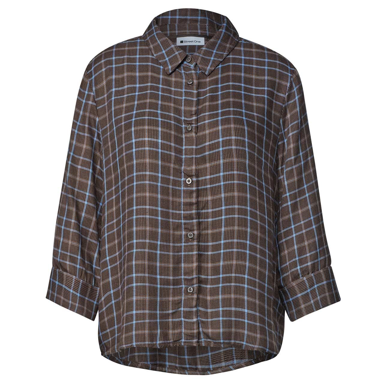 Street One Damen 3/4 Arm Bluse Check Shirtcollar silk brown