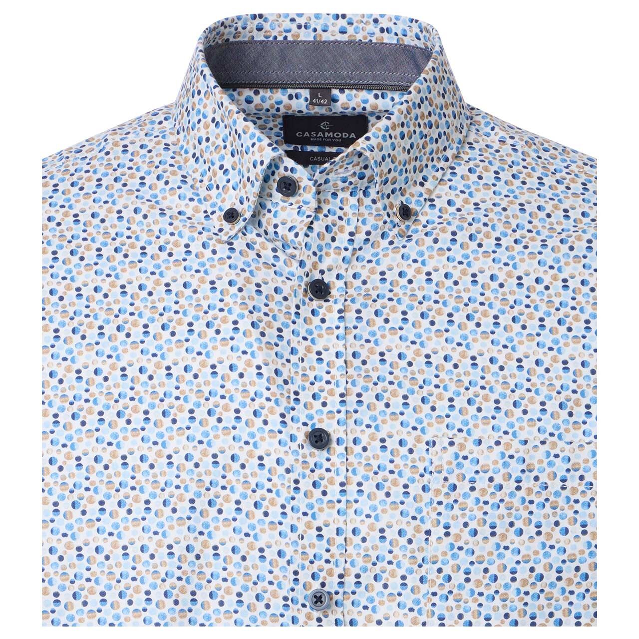 Herren Langarm Hemd von Casa Moda in Blau mit Print, Detailansicht vorne