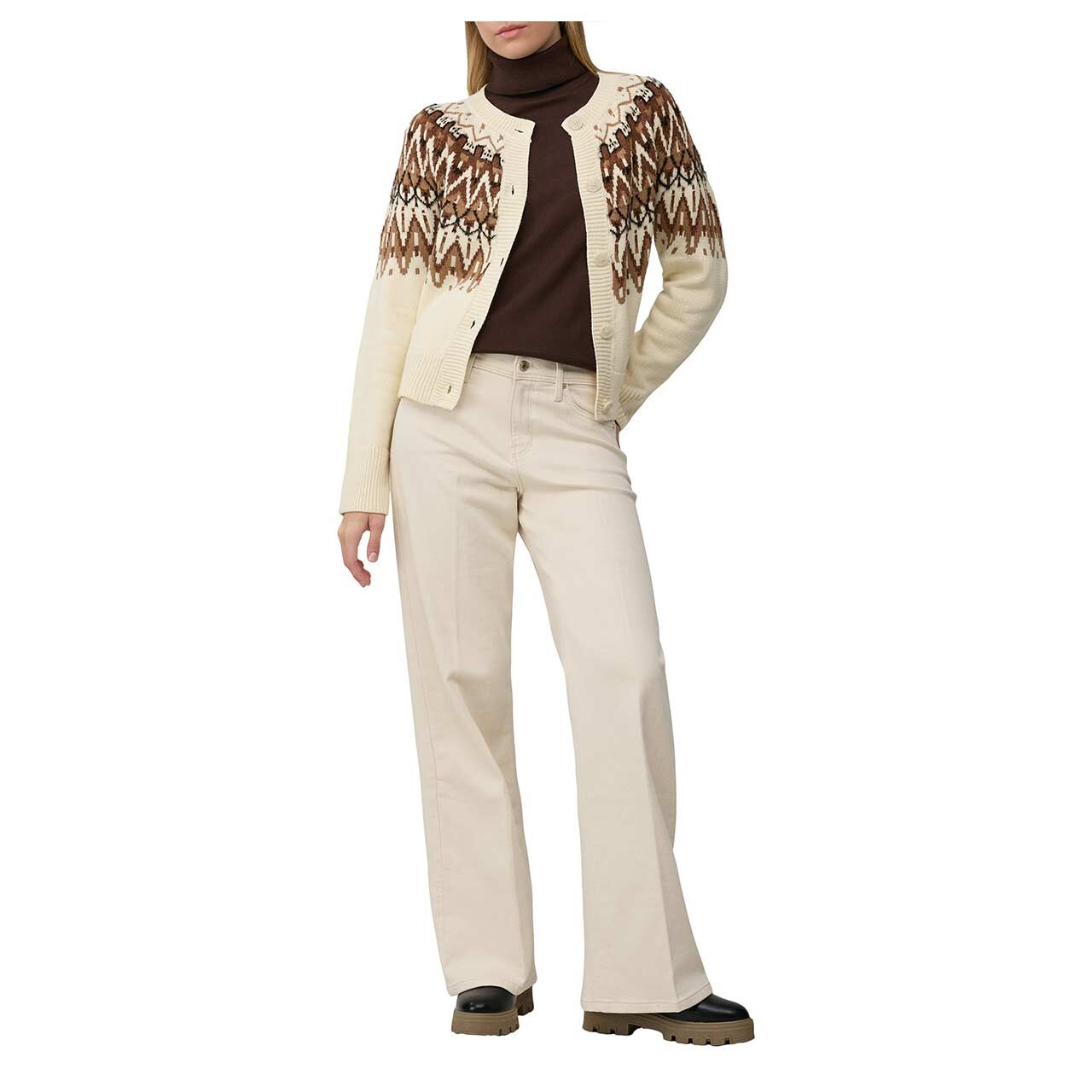 Damen Strickjacke von s.Oliver in Cremeweiß mit Print, Vorderansicht am Model
