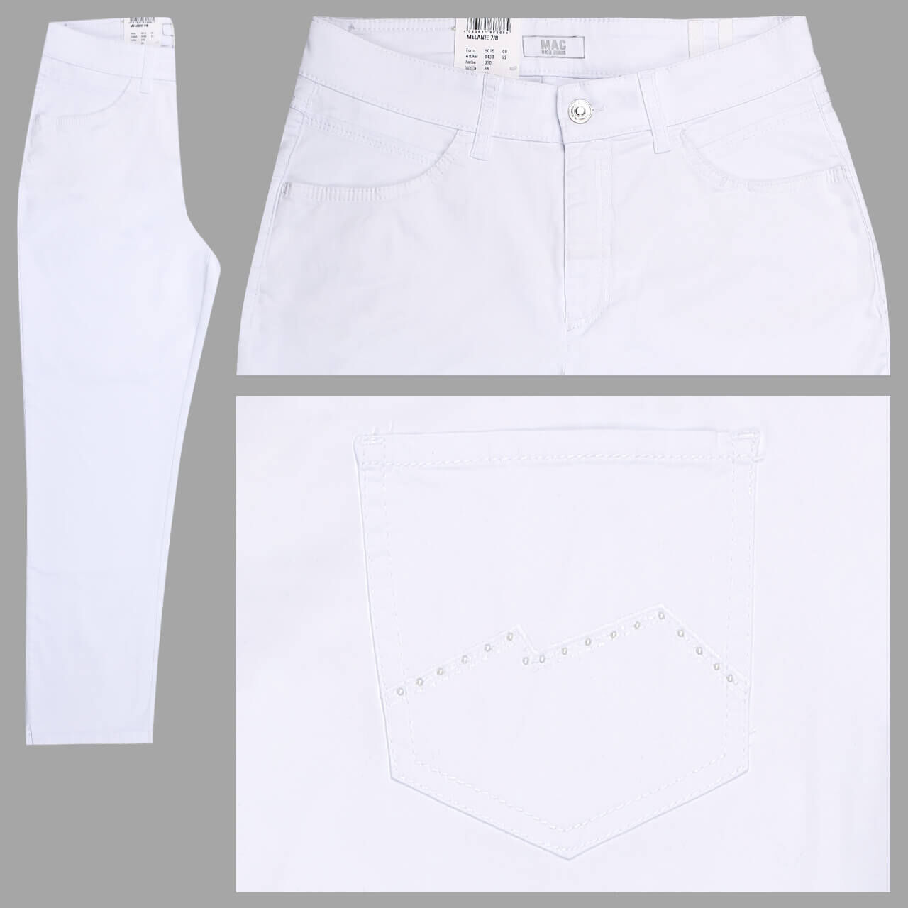 MAC Melanie 7/8 Jeans für Damen in Weiß mit Strass, FarbNr.: 010