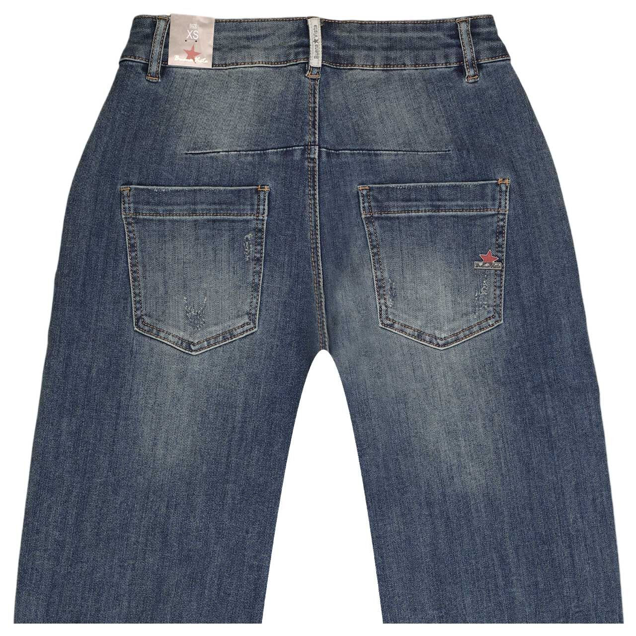 Damenjeans Barrel 7/8 Stretch Denim von Buena Vista in Blau verwaschen mit Destroyed-Effekten, detaillierte Rückansicht