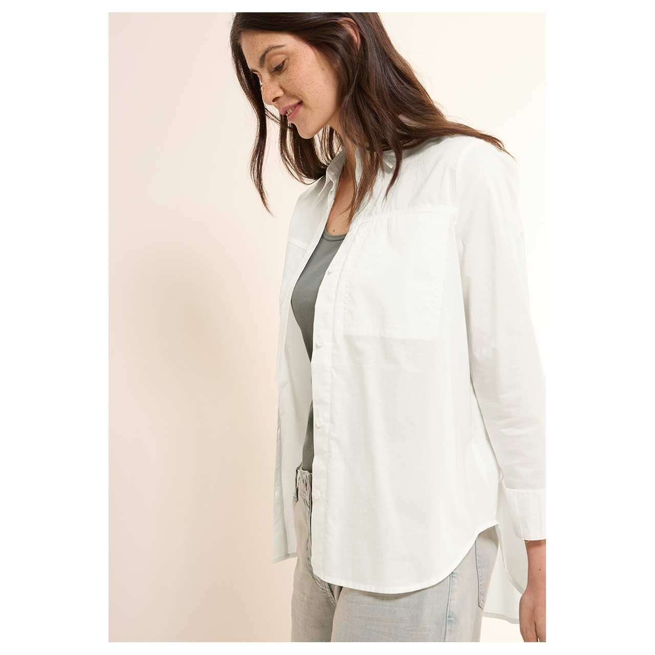 Cecil Damen Langarm Bluse Shirtcollar vanilla white