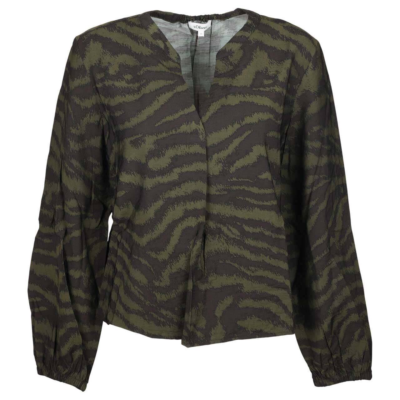 s.Oliver Damen Langarm Bluse khaki allover print