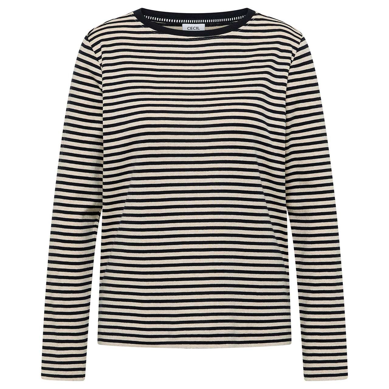 Cecil Damen Langarm Shirt Basic Melange Stripe universal blue