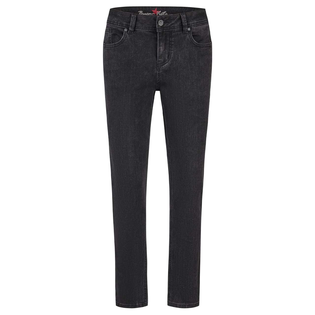 Damen Ankle Jeans Malibu-Zip High Cropped Stretch Denim von Buena Vista in Dunkelgrau verwaschen, Vorderansicht
