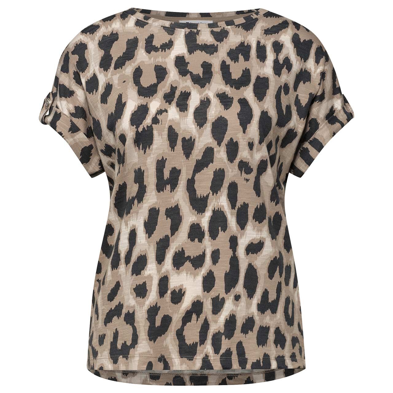 Street One Damen T-Shirt Basic Deco Buttons timeless beige