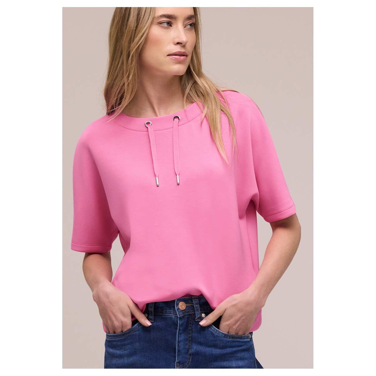 Damen T-Shirt Silk Look von Street One in Pink, Vorderansicht am Model