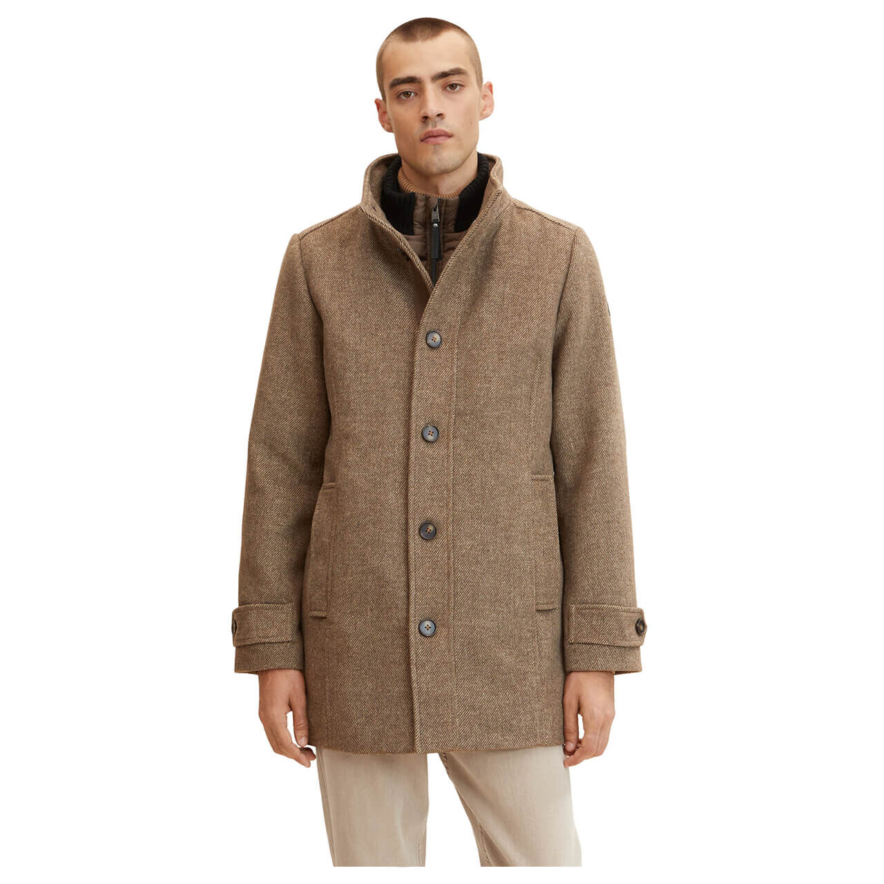 Tom Tailor Herren Mantel Wool Coat 2 in 1 brown chinchilla