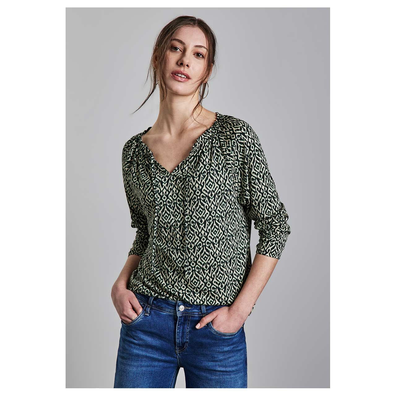 Street One Damen Langarm Shirt Printed Raglan hunter green