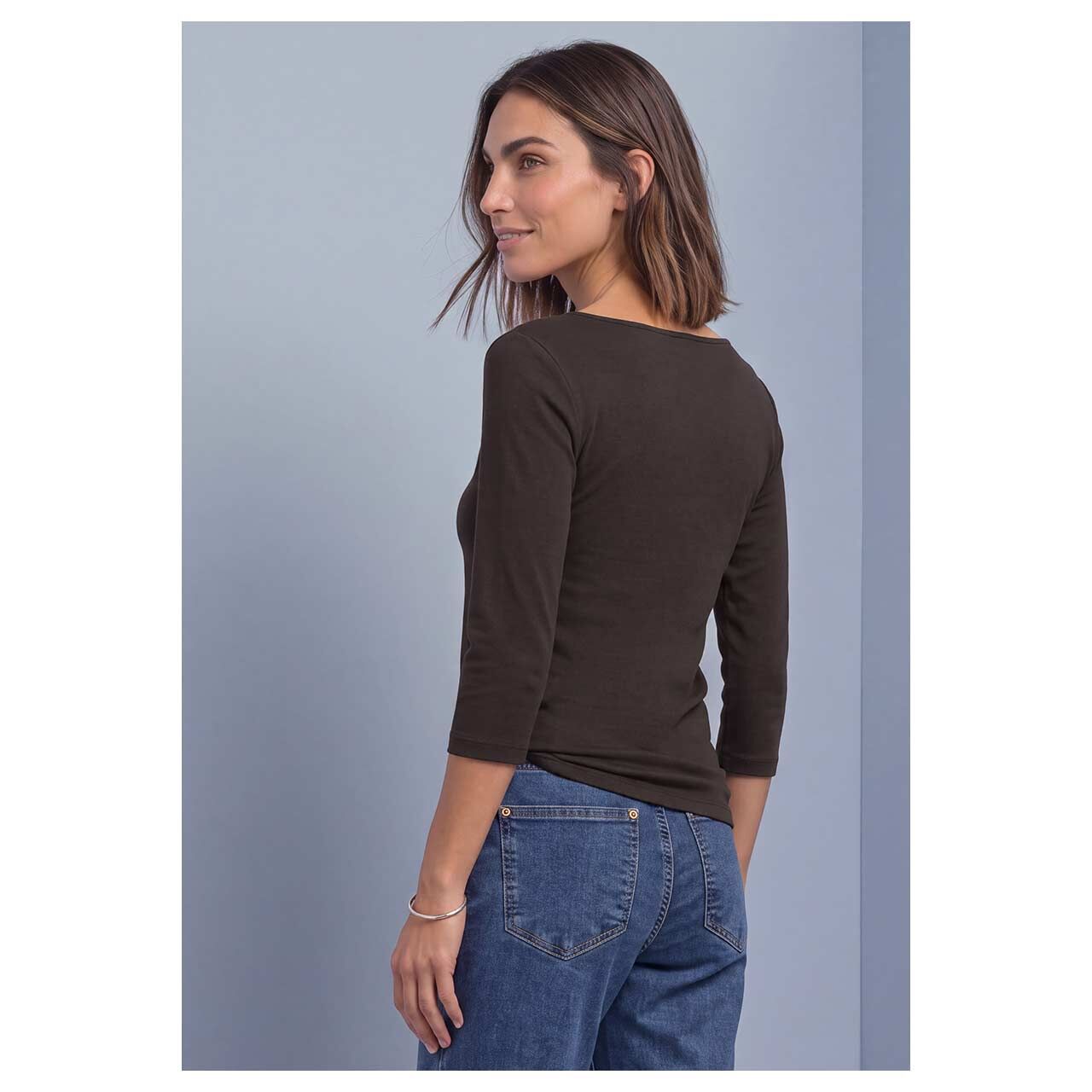 Damen 3/4 Arm Shirt Pania von Street One in Dunkelbraun, Rückansicht am Model