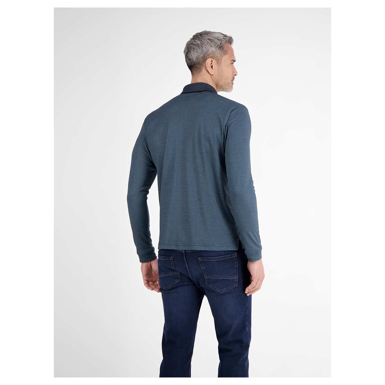 Herren Polo Langarm Shirt von Lerros in Dunkelblau, Rückansicht am Model