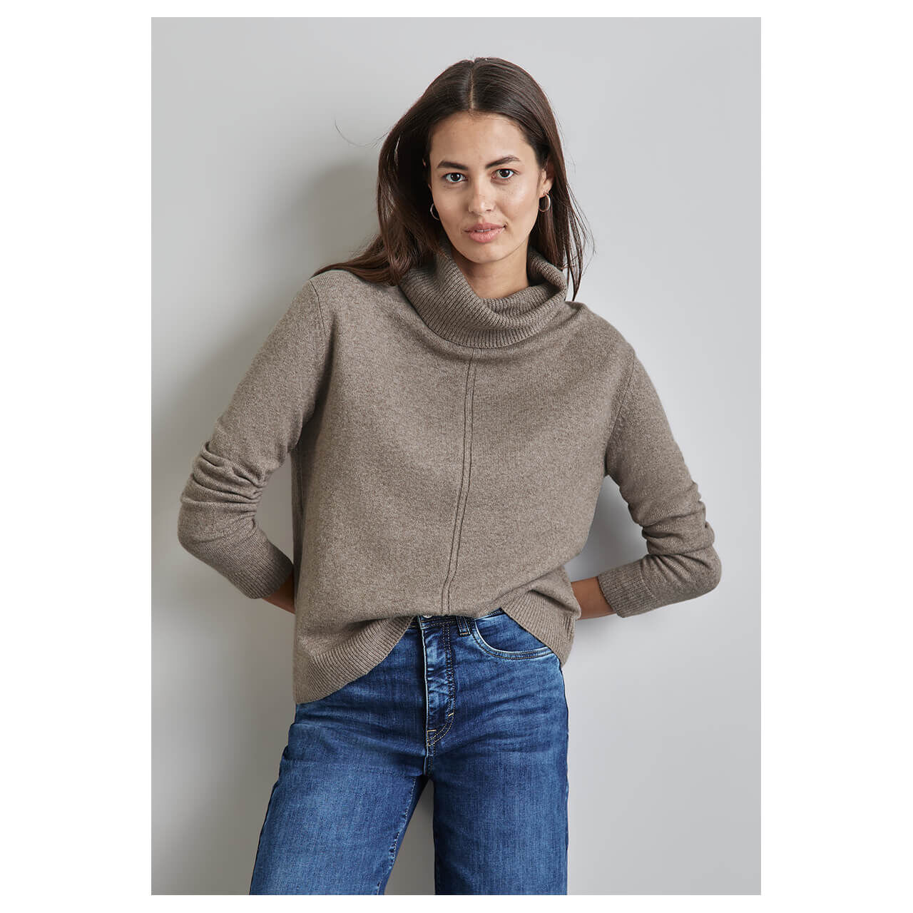 Street One Damen Rollkragen Pullover Easy Roll Neck Sweater mocha beige melange