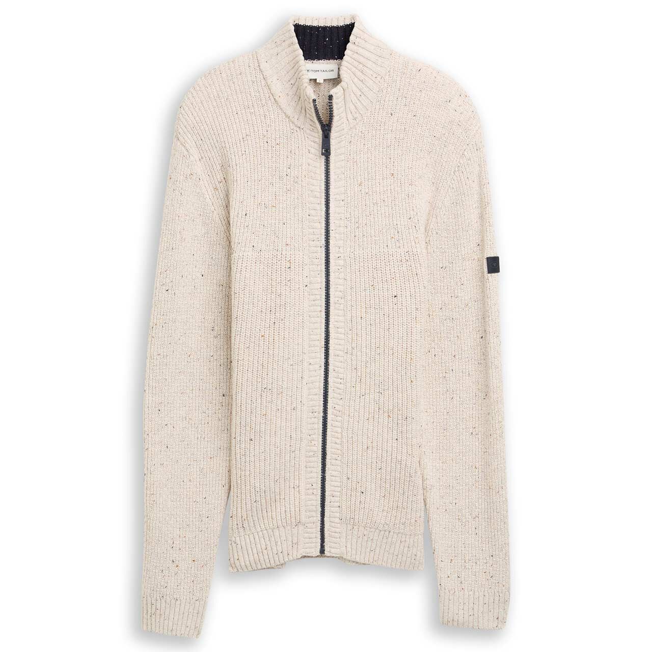 Tom Tailor Herren Strickjacke Structured Mix Zip Jacket offwhite melange multi neps
