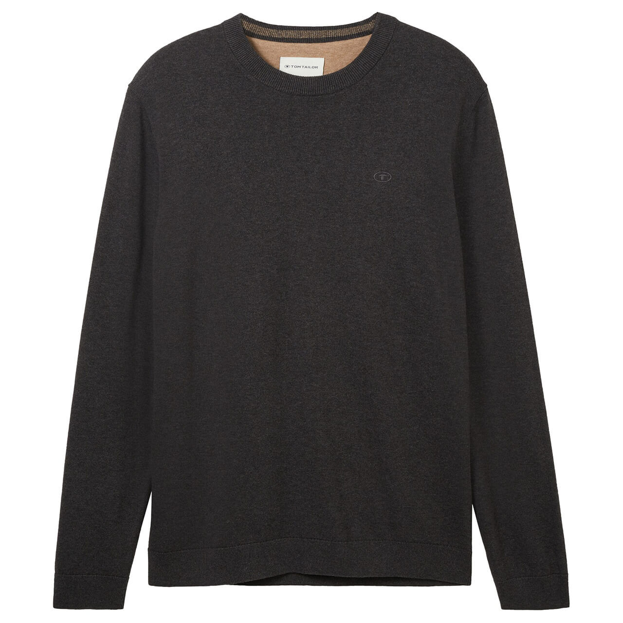 Tom Tailor Herren Pullover Basic Crewneck black grey melange compact cotton Tom Tailor Herren Pullover Basic Crewneck black grey melange compact cotton