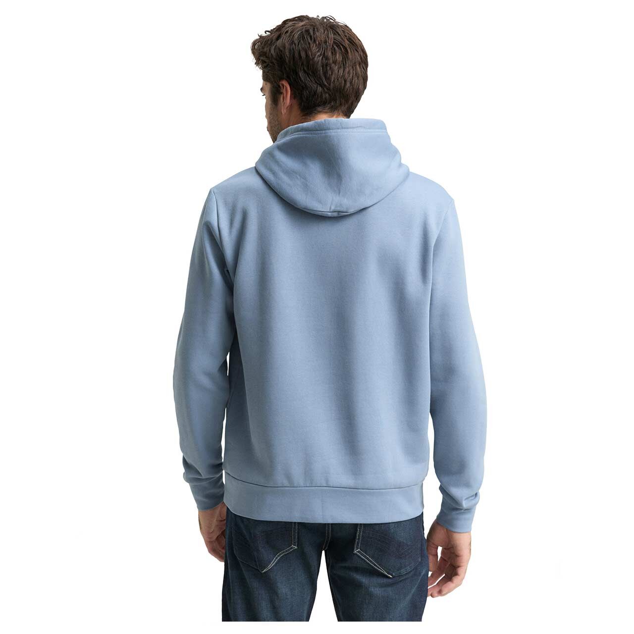 Herren Hoodie Sweatshirt von Tom Tailor in Hellblau mit Print, Rückansicht am Model