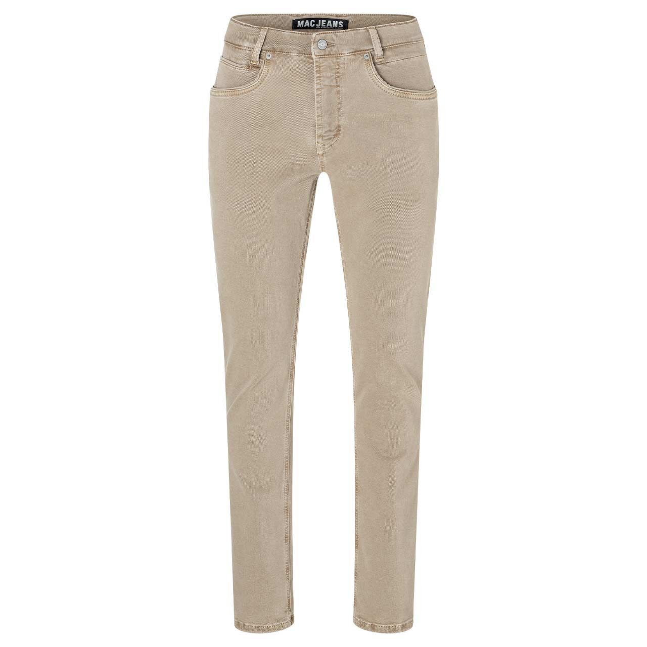 Stretch Herrenjeans Arne Pipe Driver von MAC in Beige angewaschen, Vorderansicht