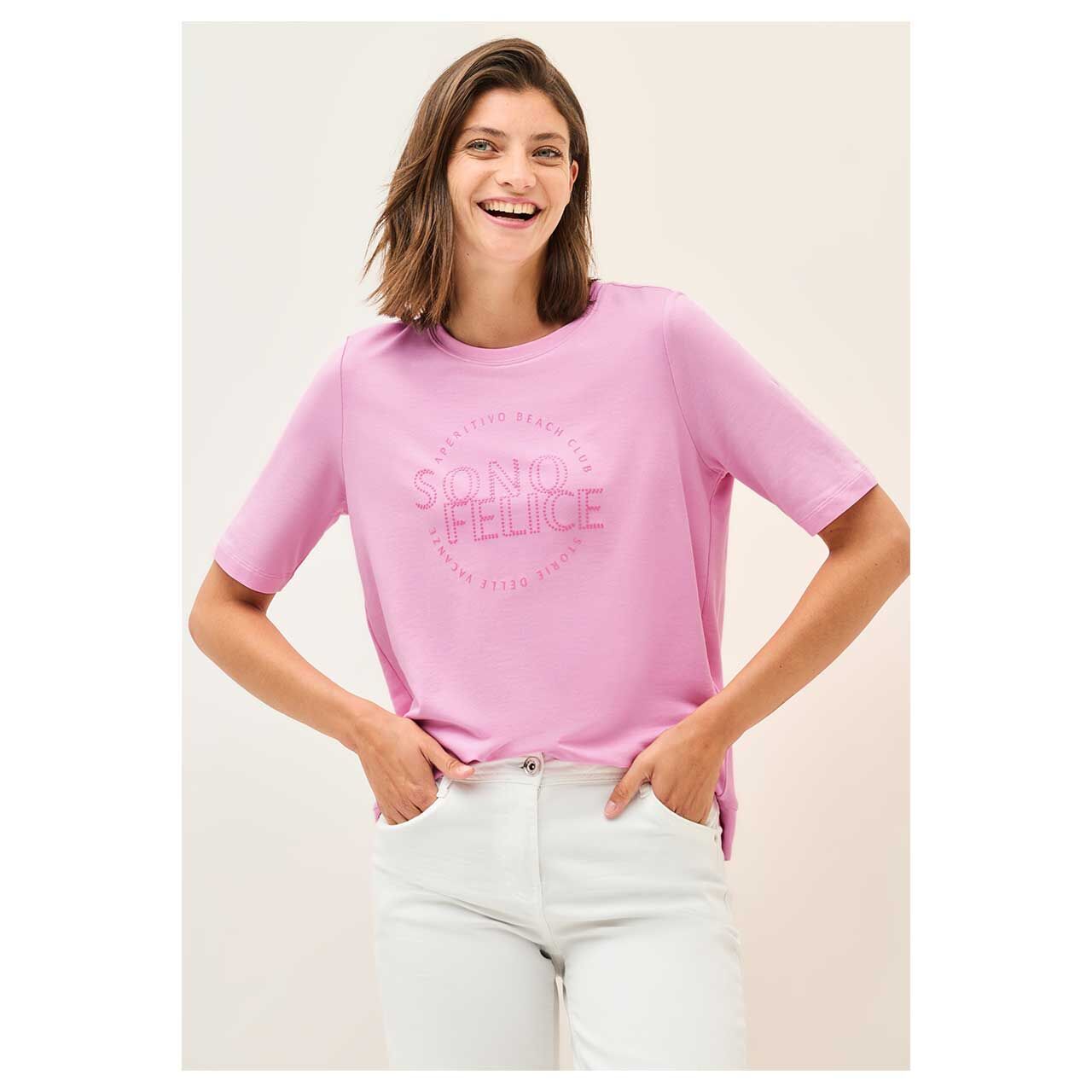 Damen T-Shirt Sono Felice von Cecil in Rosa, detaillierte Ansicht am Oberkörper
