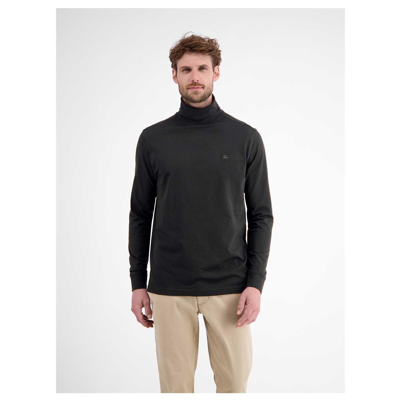 Herren Rollkragen Langarm Shirt von Lerros in Schwarz, Vorderansicht am Model